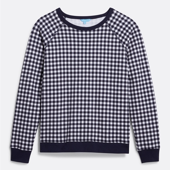 DRAPER JAMES Natalie Sweatshirt Navy Blue & White Gingham Pullover X-Small - Picture 4 of 5